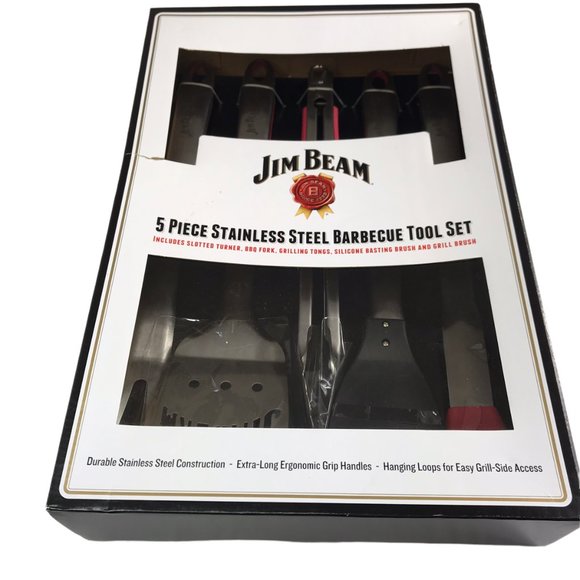 New NWT in Box JIM BEAM 5 Piece Stainless Steel Barbecue BBQ Tool Set.  Spatula - Picture 11 of 13